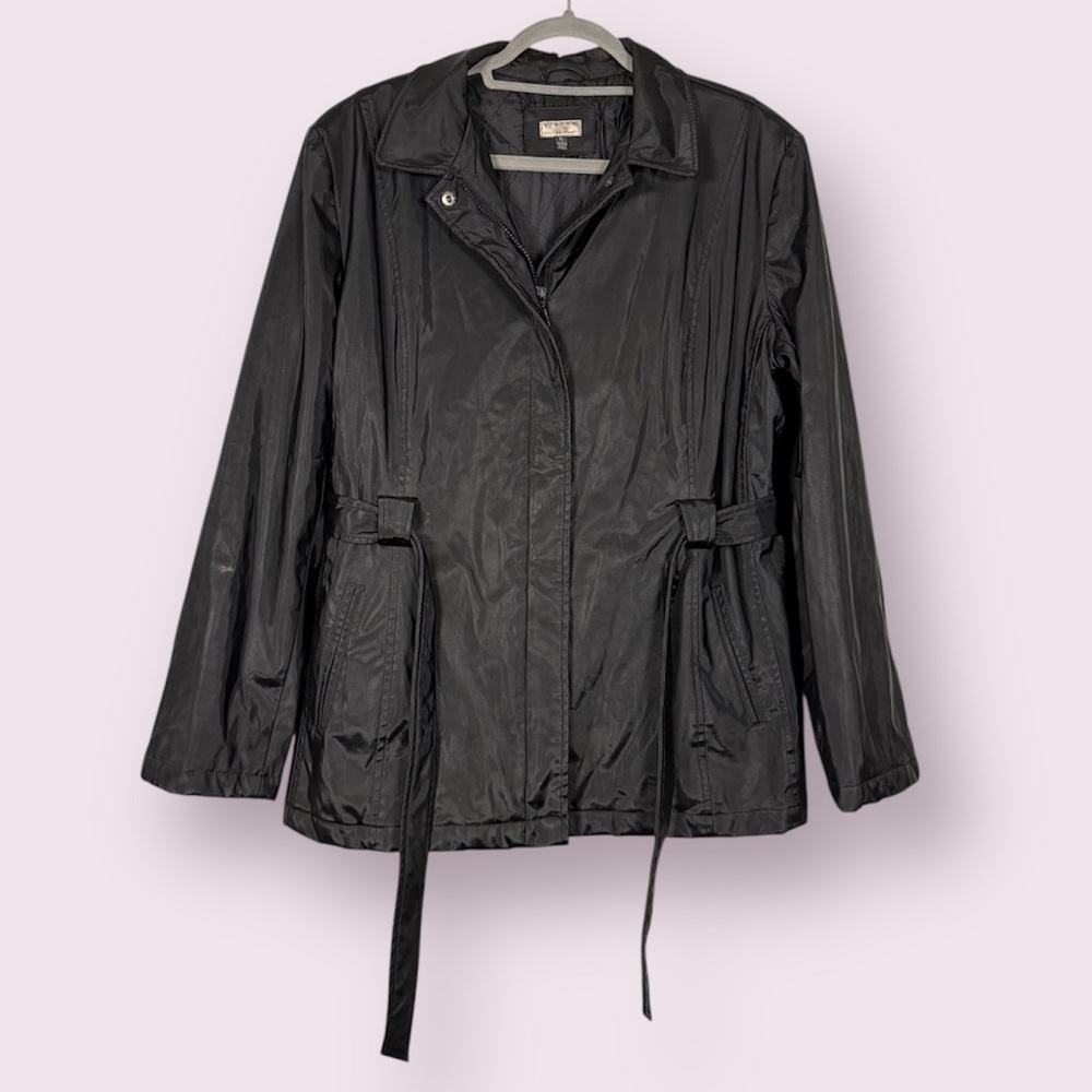 Giacca Black Belted Raincoat Jacket Size XL
